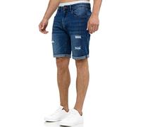 Indicode Hommes Caden Jeans Shorts | Pantalon Court en Jean à 5 Poches Holes - Medium Indigo M