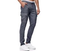 Indicode Hommes INSafi Cargo Pants | Pantalon Cargo en mélange Coton-Lin Navy M