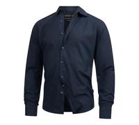 Indicode Hommes INSville Shirt | Chemise d'été en mélange Coton-Lin Navy M