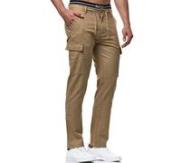 Indicode Hommes Leonardo Cargo Pants | Pantalon Cargo en Lin et Coton Cornstalk S