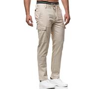 Indicode Hommes Leonardo Cargo Pants | Pantalon Cargo en Lin et Coton Fog S