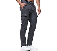 Indicode Hommes Leonardo Cargo Pants | Pantalon Cargo en Lin et Coton Iron XL