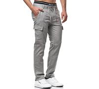 Indicode Hommes Leonardo Cargo Pants | Pantalon Cargo en Lin et Coton Lt Grey S