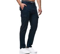 Indicode Hommes Leonardo Cargo Pants | Pantalon Cargo en Lin et Coton Navy S