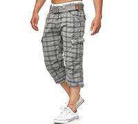 Indicode Hommes Nicolas Check Cargo Shorts | Pantalon Court Cargo 3/4 avec Ceinture