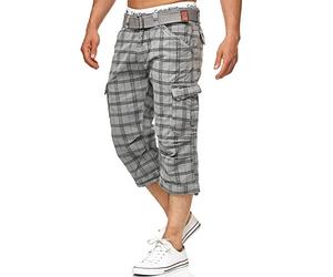 Indicode Hommes Nicolas Check Cargo Shorts | Pantalon Court Cargo 3/4 avec Ceinture