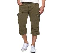 Indicode Hommes Nicolas Check Cargo Shorts | Pantalon Court Cargo 3/4 avec Ceinture Army S