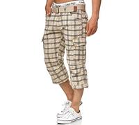 Indicode Hommes Nicolas Check Cargo Shorts | Pantalon Court Cargo 3/4 avec Ceinture Fog Check L