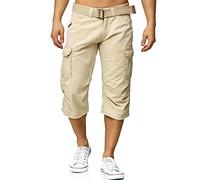 Indicode Hommes Nicolas Check Cargo Shorts | Pantalon Court Cargo 3/4 avec Ceinture Fog M