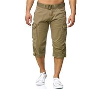 Indicode Hommes Nicolas Check Cargo Shorts | Pantalon Court Cargo 3/4 avec Ceinture Greige L