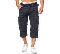 Indicode Hommes Nicolas Check Cargo Shorts | Pantalon Court Cargo 3/4 avec Ceinture Navy Check L
