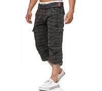 Indicode Hommes Nicolas Check Cargo Shorts | Pantalon Court Cargo 3/4 avec Ceinture Raven Check XL