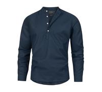 Indicode Hommes Waylon Shirt | Chemise en mélange Lin-Coton Navy L