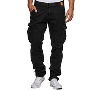 Indicode Hommes William Cargo Pants | Pantalon Cargo en Coton avec Ceinture New Black M
