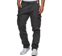 Indicode Hommes William Cargo Pants | Pantalon Cargo en Coton avec Ceinture Raven S