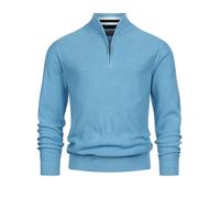 Indicode INBull Pull en tricot pour homme 100 % coton avec col zippé | Pull pour homme, Mélange bleu clair, XL