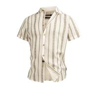 Indicode INKiss Chemise à manches courtes pour homme avec col Kent | Chemise rayée à manches courtes, White Asparagus, M
