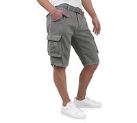 Indicode Kjeld Short cargo, avec 6 poches, ceinture, en 100 % coton, bermuda d'été, court, pour homme, gris, M