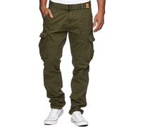 Indicode Pantalon cargo William pour homme en coton avec 7 poches et une ceinture, pantalon d'extérieur