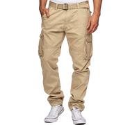 Indicode William Pantalon cargo pour homme en coton avec 7 poches, incluant une ceinture | Pantalon pour le plein air, Grège, XL