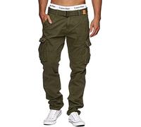 Indicode William Pantalon cargo en coton avec ceinture en tissu | Coupe droite Pantalon cargo en coton Pantalon de loisirs Pantalon de randonnée Pantalon de randonnée Pantalon d'extérieur pour homme,