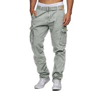 Indicode William Pantalon cargo en coton pour homme avec 7 poches et ceinture, Gris clair, XL