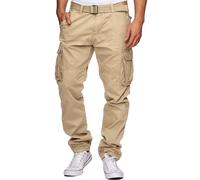 Indicode William Pantalon cargo pour homme en coton avec 7 poches, incluant une ceinture | Pantalon pour le plein air, Grège, XXL