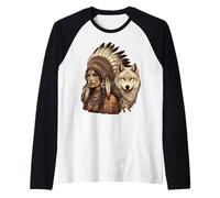 Indien, amérindien, Femme, à, Blanc, Loup, Vintage Manche Raglan