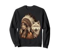 Indien, amérindien, Femme, à, Blanc, Loup, Vintage Sweatshirt