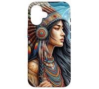 Indien amérindien Femme avec Loup Blanc Vintage Cadeaux Coque pour iPhone 16