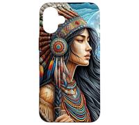Indien amérindien Femme avec Loup Blanc Vintage Cadeaux Coque pour iPhone 16 Plus