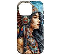 Indien amérindien Femme avec Loup Blanc Vintage Cadeaux Coque pour iPhone 16 Pro