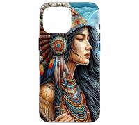 Indien amérindien Femme avec Loup Blanc Vintage Cadeaux Coque pour iPhone 16 Pro Max