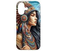 Indien amérindien Femme avec Loup Blanc Vintage Cadeaux Coque pour iPhone 17
