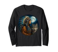 Indien amérindien Femme avec Loup Blanc Vintage Cadeaux Manche Longue