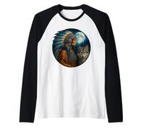 Indien amérindien Femme avec Loup Blanc Vintage Cadeaux Manche Raglan