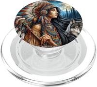 Indien amérindien Femme avec Loup Blanc Vintage Cadeaux PopSockets PopGrip pour MagSafe