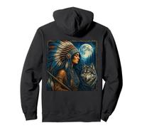 Indien amérindien Femme avec Loup Blanc Vintage Cadeaux Sweat à Capuche
