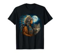 Indien amérindien Femme avec Loup Blanc Vintage Cadeaux T-Shirt