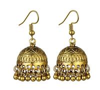 Indien Bell Fravage d'oreille Boho Boho Antique Drop Drop Perles suspendues Bohemian Vintage Gypsy Temple traditionnel Jhumka Jhumki Boucles d'oreilles pour femmes Bollywood Jewelry Gift