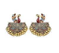 Indien Bollywood Paon Ethnique Jhumka Jhumki Boucle D'Oreille Boho Gypsy Tribal Mexicain Bohème Perles Gland Dangle Bijoux De Fête De Mariage Cadeau Pour Femmes Filles (Rouge)