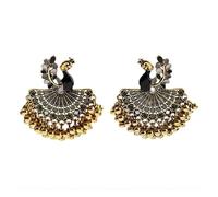 Indien Bollywood Paon Ethnique Jhumka Jhumki Boucle D'Oreille Boho Gypsy Tribal Mexicain Bohème Perles Gland Dangle Bijoux De Fête De Mariage Cadeau Pour Femmes Filles (Noir)