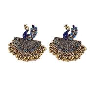 Indien Bollywood Paon Ethnique Jhumka Jhumki Boucle D'Oreille Boho Gypsy Tribal Mexicain Bohème Perles Gland Dangle Bijoux De Fête De Mariage Cadeau Pour Femmes Filles (Bleu)