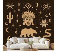 Indien D'Amérique Géométrique Papier Peint Intissé Aztèque Bohème Animal Mural Mystérieux Tribal Papier Peint Autocollant Mural 100x70 cm pour Chambre Salle de Bain Salon