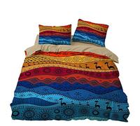 Indien Style Ethnique Zipper Housse de Couette Microfibre Noir Marron Ensemble de Literie Abstrait Girafe Femme Indienne Bohème Motif Géométrie Parure de lit 2 Personnes (220 x 240 cm, Multi 06)