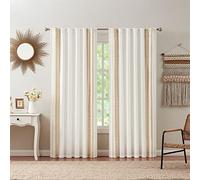 Indigo Ink | Collection Rogue | Panneau de Rideau occultant brodé avec Passe-Tringle, Jaune/Blanc, 132,1 x 241,3 cm