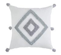 Indigo Ink Medallion Collection Boho Coussin décoratif touffeté avec Pompons Blanc 50,8 x 50,8 cm
