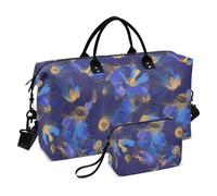 Indigo Morning Glory Abstrait Fleurs Décoratives Épaule Weekender Sac de Nuit Sport Gym Sac avec Trousse de Toilette pour Voyage d'affaires Multifonctionnel Bolsa para viajar en Avion de Mujer