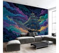 Indigo Papier Peint Intissé Voilier Antique Fantastique Panoramique Fresque Murale, Pour Salon & Chambre Fond Tv Décoration - (Facile À Poser) Style D'Illustration Fantastique 396 X 280 Cm