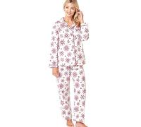 Indigo Sky Pyjama Luella 100% Coton brossé Wincyette pour Femme Ensemble de Pijama, Flocon de Neige vin Rose, 8-10